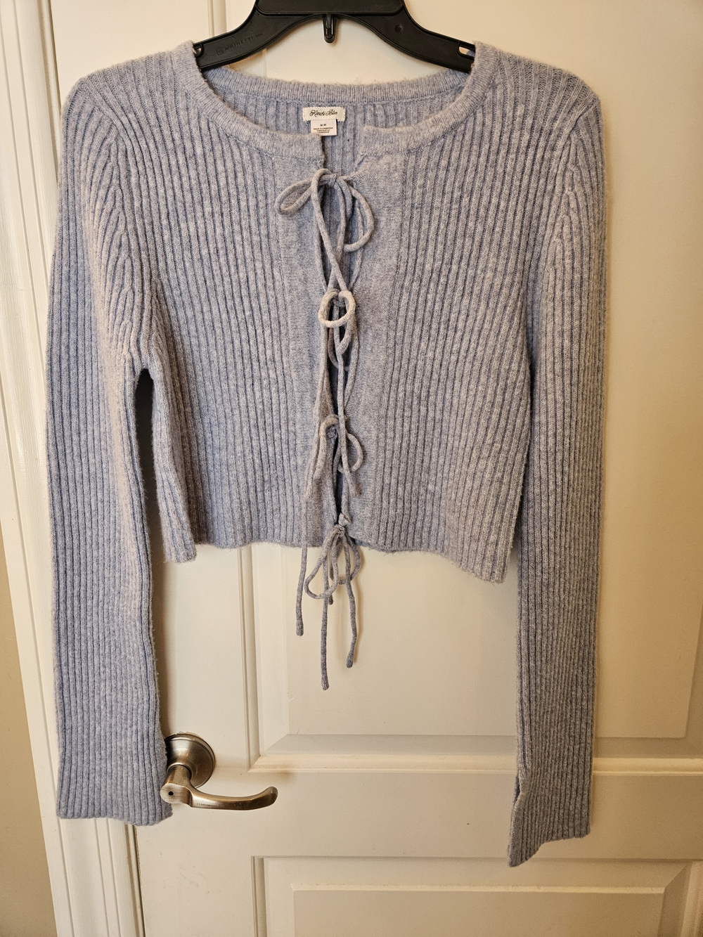 Kimchi Blue Light Light Blue Lace-Up Ribbed Cardigan